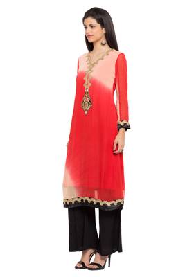 Red Embroidered Georgette Party Wear Kurti 3