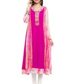 Pink Embroidered Georgette Party Wear Kurti