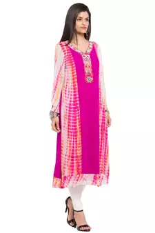 Pink Embroidered Georgette Party Wear Kurti