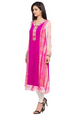 Pink Embroidered Georgette Party Wear Kurti 3