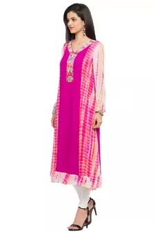 Pink Embroidered Georgette Party Wear Kurti