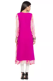 Pink Embroidered Georgette Party Wear Kurti