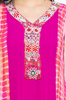 Pink Embroidered Georgette Party Wear Kurti