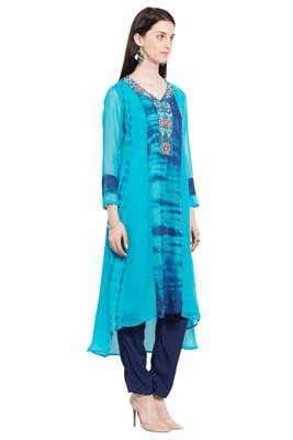 Blue Embroidered Georgette Party Wear Kurti 2
