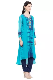 Blue Embroidered Georgette Party Wear Kurti