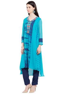 Blue Embroidered Georgette Party Wear Kurti 3