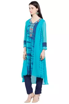 Blue Embroidered Georgette Party Wear Kurti