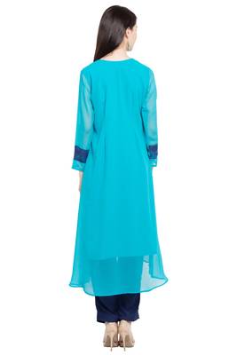 Blue Embroidered Georgette Party Wear Kurti 4