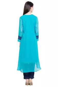 Blue Embroidered Georgette Party Wear Kurti