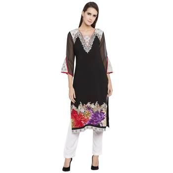 Black Embroidered Georgette Party Wear Kurti 1