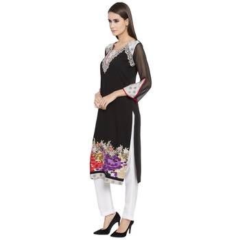 Black Embroidered Georgette Party Wear Kurti 2