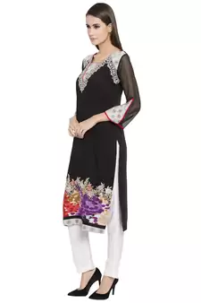 Black Embroidered Georgette Party Wear Kurti