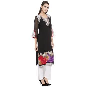 Black Embroidered Georgette Party Wear Kurti 3