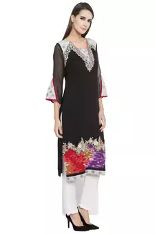 Black Embroidered Georgette Party Wear Kurti