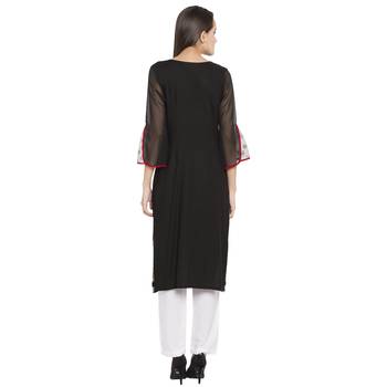 Black Embroidered Georgette Party Wear Kurti 4