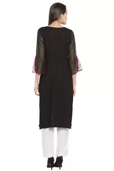 Black Embroidered Georgette Party Wear Kurti