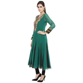 Green Embroidered Georgette Party Wear Kurti 2
