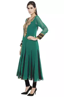 Green Embroidered Georgette Party Wear Kurti