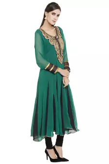 Green Embroidered Georgette Party Wear Kurti