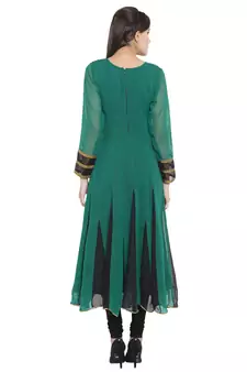 Green Embroidered Georgette Party Wear Kurti
