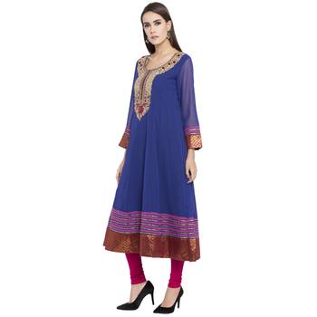 Blue Embroidered Georgette Party Wear Kurti 2