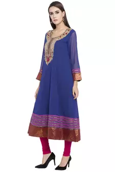 Blue Embroidered Georgette Party Wear Kurti