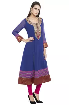 Blue Embroidered Georgette Party Wear Kurti