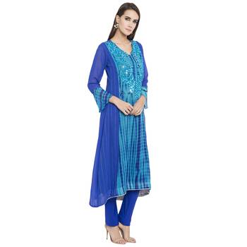 Pink Embroidered Georgette Party Wear Kurti 3