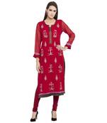 Red Embroidered Georgette Party Wear Kurti