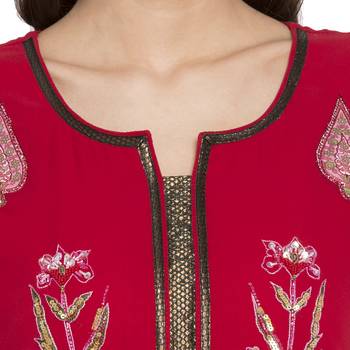 Red Embroidered Georgette Party Wear Kurti 5