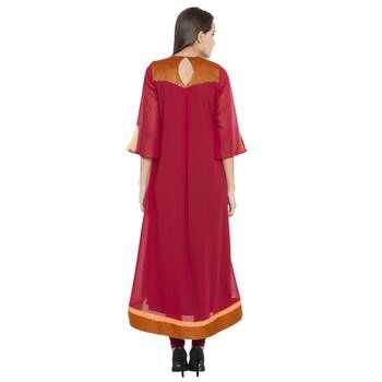 Red Embroidered Georgette Party Wear Kurti 4