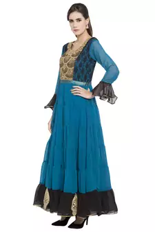 Blue Embroidered Georgette Party Wear Kurti