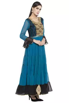 Blue Embroidered Georgette Party Wear Kurti