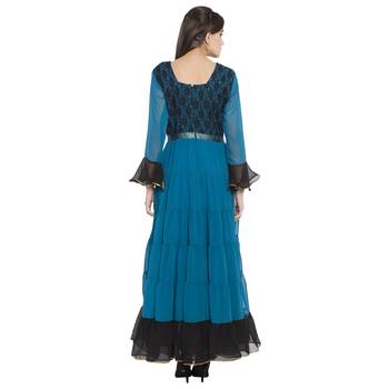 Blue Embroidered Georgette Party Wear Kurti 4