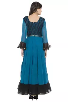 Blue Embroidered Georgette Party Wear Kurti