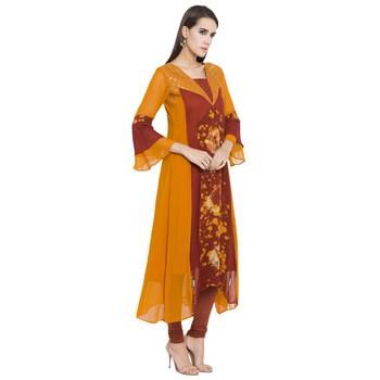 Orange Embroidered Georgette Party Wear Kurti 3