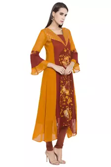Orange Embroidered Georgette Party Wear Kurti
