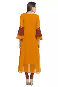 Orange Embroidered Georgette Party Wear Kurti