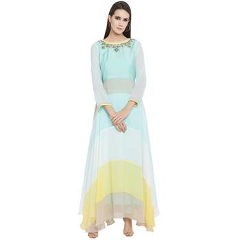 Green Embroidered Georgette Party Wear Kurti 1