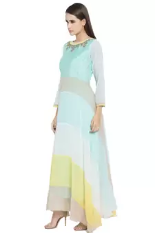 Green Embroidered Georgette Party Wear Kurti
