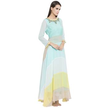 Green Embroidered Georgette Party Wear Kurti 3