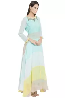 Green Embroidered Georgette Party Wear Kurti