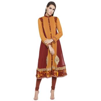 Orange Embroidered Georgette Party Wear Kurti 1