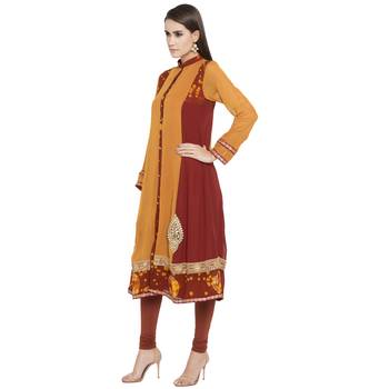 Orange Embroidered Georgette Party Wear Kurti 2