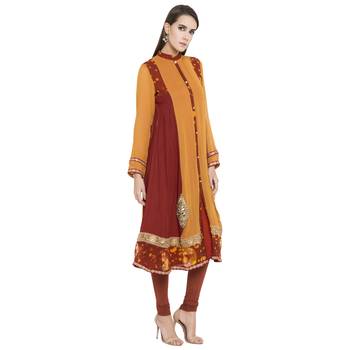 Orange Embroidered Georgette Party Wear Kurti 3