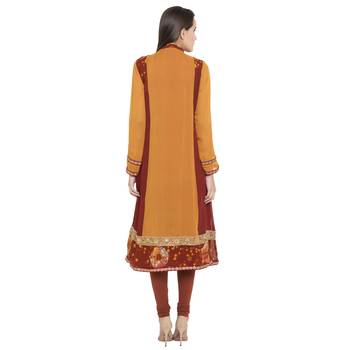 Orange Embroidered Georgette Party Wear Kurti 4