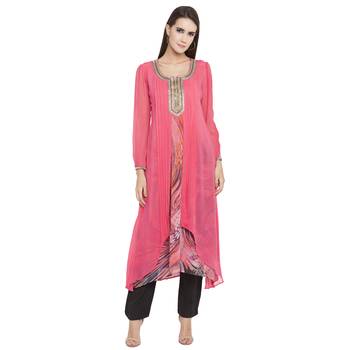 Pink Embroidered Georgette Party Wear Kurti 1