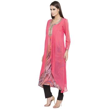Pink Embroidered Georgette Party Wear Kurti 2