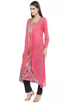 Pink Embroidered Georgette Party Wear Kurti