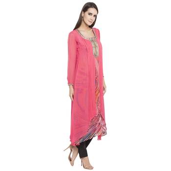 Pink Embroidered Georgette Party Wear Kurti 3